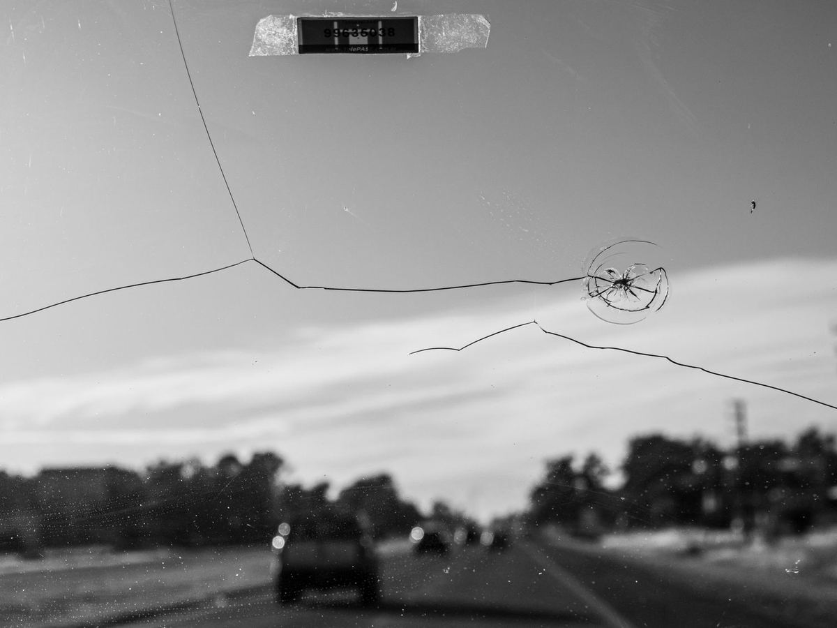 Chip and cracks in a car windscreen